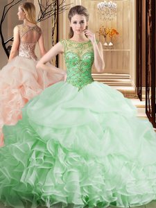 Dazzling Scoop Pick Ups Ball Gowns Sleeveless Apple Green Quinceanera Gown Brush Train Lace Up