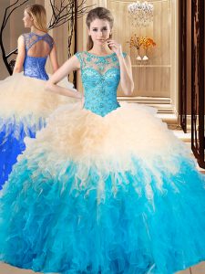 Stunning Floor Length Multi-color Quinceanera Gowns Scoop Sleeveless Lace Up