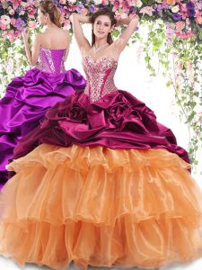 Multi-color Sweetheart Neckline Beading and Ruffled Layers and Pick Ups Dama Dress Sleeveless Lace Up