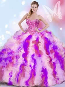 Exceptional Beading and Ruffles Sweet 16 Dresses Multi-color Lace Up Sleeveless