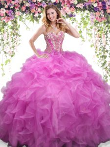 Floor Length Lilac Sweet 16 Dresses Sweetheart Sleeveless Lace Up