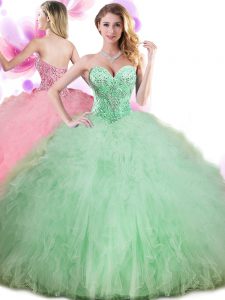 Pick Ups Ball Gowns Court Dresses for Sweet 16 Apple Green Sweetheart Tulle Sleeveless Floor Length Lace Up