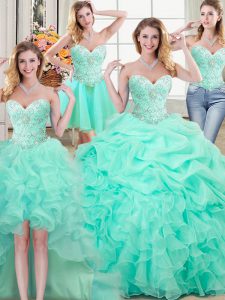 Four Piece Pick Ups Floor Length Apple Green Quinceanera Gown Sweetheart Sleeveless Lace Up