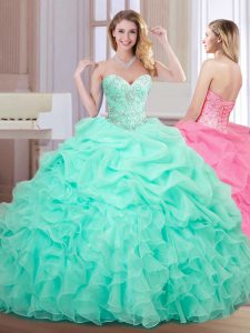 Fine Apple Green Vestidos de Quinceanera Military Ball and Sweet 16 and Quinceanera and For with Beading and Ruffles and Pick Ups Sweetheart Sleeveless Lace Up