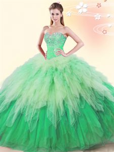 Fantastic Multi-color Sweetheart Neckline Beading and Ruffles Quinceanera Gown Sleeveless Lace Up