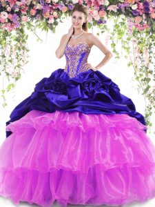 Wonderful Multi-color Organza and Taffeta Lace Up Sweetheart Sleeveless With Train Quinceanera Dresses Brush Train Beading and Ruffled Layers and Pick Ups