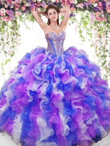 Elegant Floor Length Multi-color Teens Party Dress Organza Sleeveless Beading and Ruffles