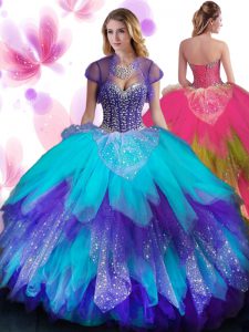 Fashion Tulle Sweetheart Sleeveless Lace Up Beading and Ruffled Layers Dama Dress in Multi-color