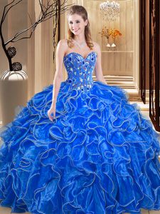 Glorious Ball Gowns Quinceanera Gowns Royal Blue Sweetheart Organza Sleeveless Floor Length Lace Up