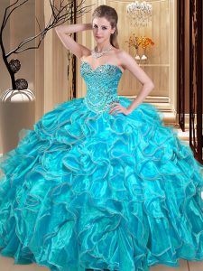 Chic Floor Length Ball Gowns Sleeveless Aqua Blue Quinceanera Dresses Lace Up