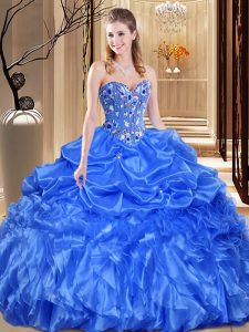 Ideal Floor Length Lace Up Quinceanera Gown Royal Blue for Military Ball and Sweet 16 and Quinceanera with Lace and Appliques