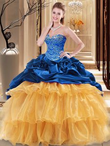 Gorgeous Multi-color Organza and Taffeta Lace Up 15 Quinceanera Dress Sleeveless Floor Length Beading and Ruffles