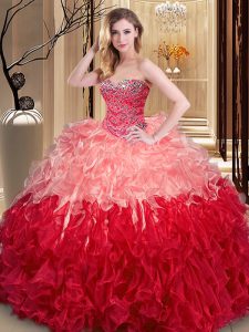 Sexy Multi-color Ball Gowns Organza Sweetheart Sleeveless Ruffles Floor Length Lace Up Sweet 16 Dresses