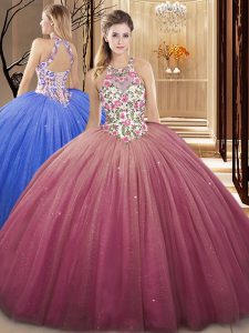 New Style Sleeveless Lace Up Floor Length Lace and Appliques Quinceanera Gown