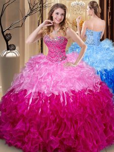 Floor Length Multi-color 15th Birthday Dress Organza Sleeveless Beading and Ruffles