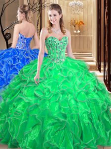 Amazing Floor Length Ball Gowns Sleeveless Green Sweet 16 Dresses Lace Up