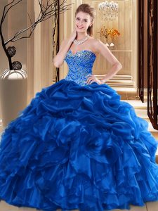 Royal Blue 15th Birthday Dress Military Ball and Sweet 16 and Quinceanera and For with Beading and Pick Ups Sweetheart Sleeveless Lace Up