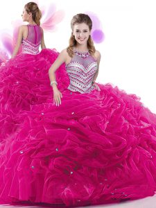 Pick Ups Fuchsia Sleeveless Taffeta Court Train Zipper Quinceanera Gowns for Military Ball and Sweet 16 and Quinceanera