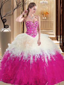 Multi-color Lace Up Embroidery and Ruffles Quinceanera Gown Sleeveless