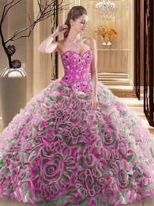 With Train Lace Up Quinceanera Dresses Multi-color for Military Ball and Sweet 16 and Quinceanera with Embroidery and Ruffles Brush Train