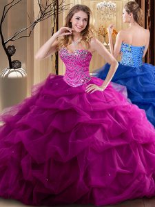 Wonderful Floor Length Fuchsia Sweet 16 Dresses Sweetheart Sleeveless Lace Up