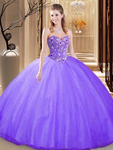 New Arrival Lavender Sleeveless Tulle Lace Up Quinceanera Gown for Prom and Military Ball and Sweet 16 and Quinceanera