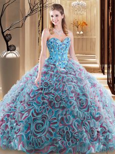 Edgy Multi-color 15 Quinceanera Dress Military Ball and Sweet 16 and Quinceanera and For with Embroidery and Ruffles Sweetheart Sleeveless Brush Train Lace Up