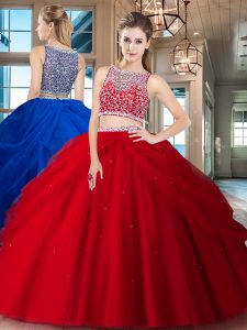 Perfect Red Bateau Side Zipper Beading and Pick Ups Vestidos de Quinceanera Sleeveless