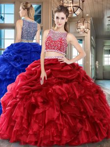 Dazzling Beading and Ruffles and Pick Ups Quinceanera Dresses Wine Red Side Zipper Sleeveless Floor Length