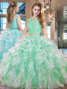 Apple Green Sleeveless Lace and Ruffles Floor Length Quinceanera Gowns
