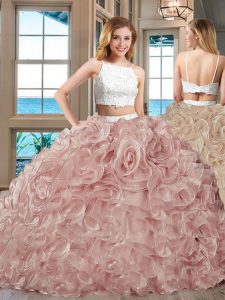 Tulle Straps Sleeveless Backless Beading and Ruffles Quince Ball Gowns in Champagne