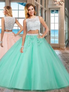 Dynamic Apple Green Quinceanera Dress Military Ball and Sweet 16 and Quinceanera and For with Beading and Appliques Bateau Sleeveless Side Zipper