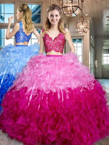 Multi-color Sleeveless Organza Zipper 15 Quinceanera Dress for Military Ball and Sweet 16 and Quinceanera