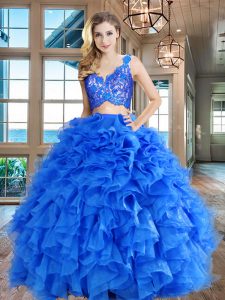 Fashionable Organza Sleeveless Floor Length Quinceanera Gown and Lace and Ruffles
