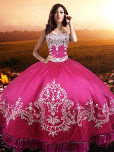 Fantastic Floor Length Lace Up Quinceanera Gown Hot Pink for Military Ball and Sweet 16 and Quinceanera with Beading and Embroidery