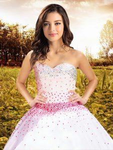 Noble White Quince Ball Gowns Military Ball and Sweet 16 and Quinceanera and For with Beading Sweetheart Sleeveless Lace Up