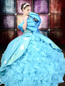 Baby Blue Sweet 16 Quinceanera Dress Military Ball and Sweet 16 and Quinceanera and For with Embroidery and Ruffles Sweetheart Sleeveless Lace Up