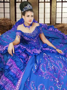 Off the Shoulder Sleeveless Lace Up Floor Length Embroidery Quinceanera Dresses