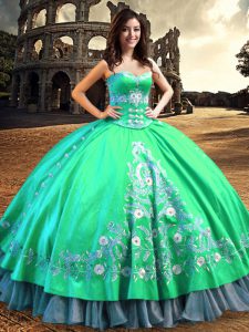 Off the Shoulder Turquoise Sleeveless Lace and Embroidery Floor Length Sweet 16 Quinceanera Dress