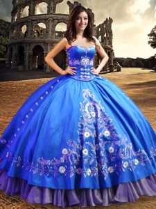 Ball Gowns Quinceanera Dress Royal Blue One Shoulder Satin Sleeveless Floor Length Lace Up