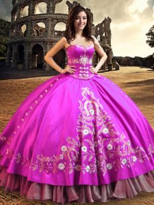 Stunning Fuchsia Sleeveless Embroidery Floor Length 15th Birthday Dress