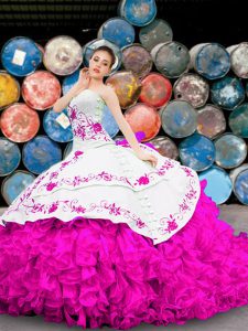 Discount Multi-color Ball Gowns Sweetheart Sleeveless Organza Floor Length Lace Up Appliques and Embroidery and Ruffles Vestidos de Quinceanera