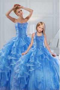 Baby Blue Lace Up Sweetheart Beading and Ruffled Layers Vestidos de Quinceanera Organza Sleeveless