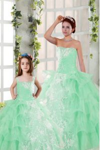 Elegant Organza Sleeveless Floor Length Ball Gown Prom Dress and Beading and Ruffled Layers and Ruching