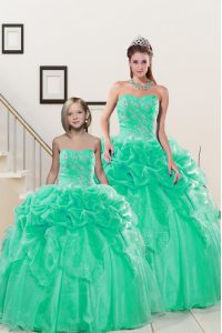 Turquoise Sweetheart Neckline Beading and Pick Ups Vestidos de Quinceanera Sleeveless Lace Up