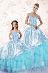 Romantic Organza Sleeveless Floor Length Quinceanera Dresses and Embroidery and Ruffled Layers