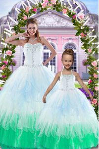 Suitable Multi-color Ball Gowns Beading Vestidos de Quinceanera Lace Up Organza Sleeveless Floor Length