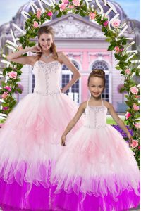 Multi-color Sleeveless Floor Length Beading Lace Up 15th Birthday Dress