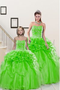 New Arrival Sweetheart Sleeveless Organza Ball Gown Prom Dress Beading and Pick Ups Lace Up