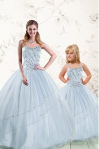 Baby Blue Sweetheart Neckline Beading Quince Ball Gowns Sleeveless Lace Up